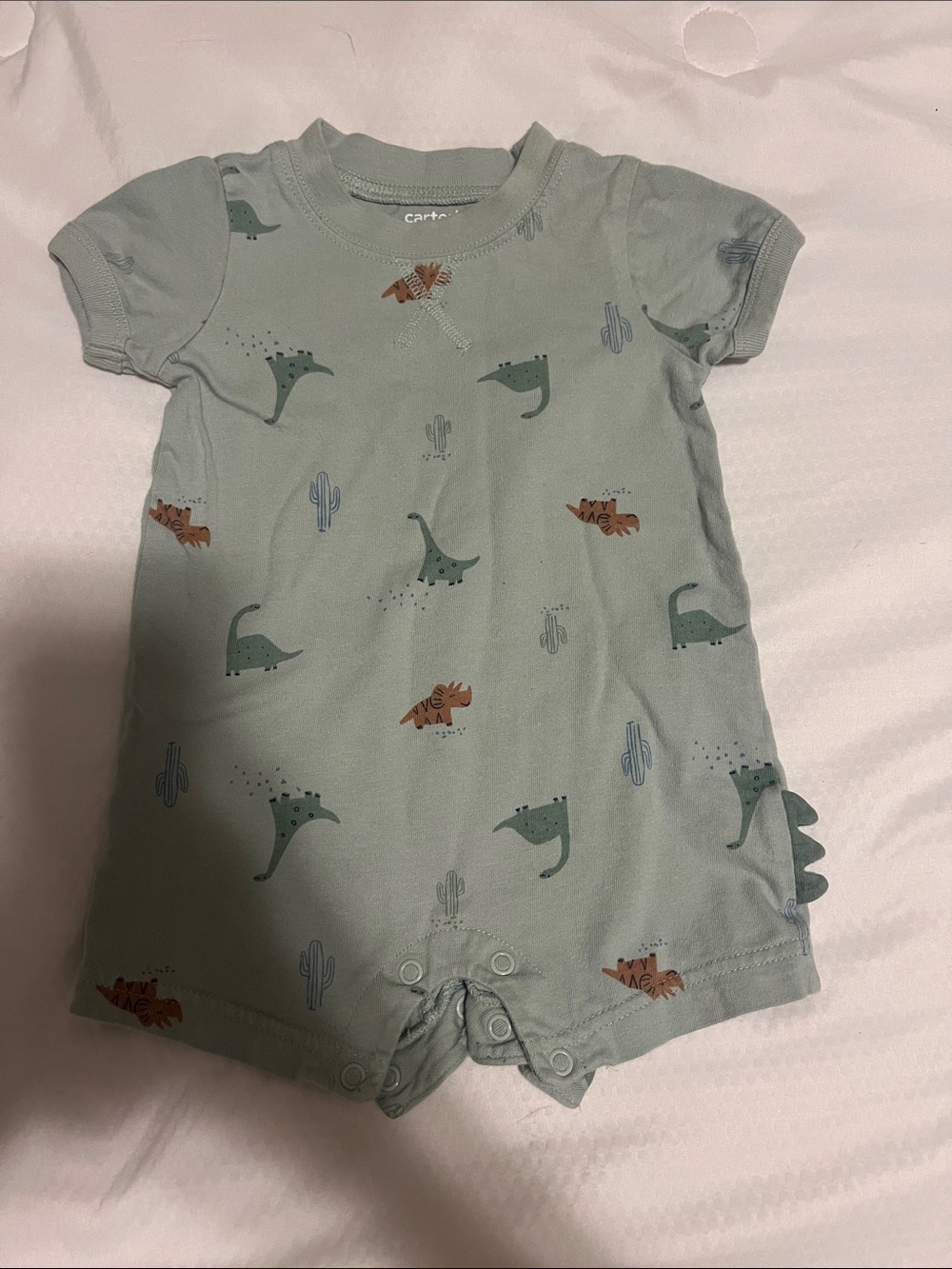 Carter's Sage Green Dino & Cactus Short Sleeve Romper